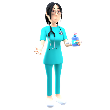 Médico segurando o frasco de desinfetante  3D Illustration