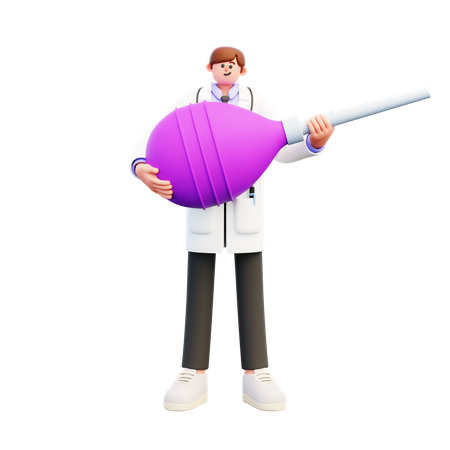 Médico segurando um grande clister enema rosa  3D Illustration