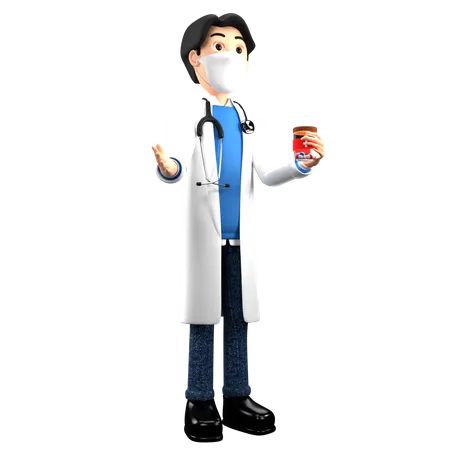 Médico segurando um frasco de remédio  3D Illustration