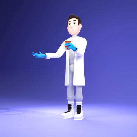 Médico segurando um frasco de remédio  3D Illustration