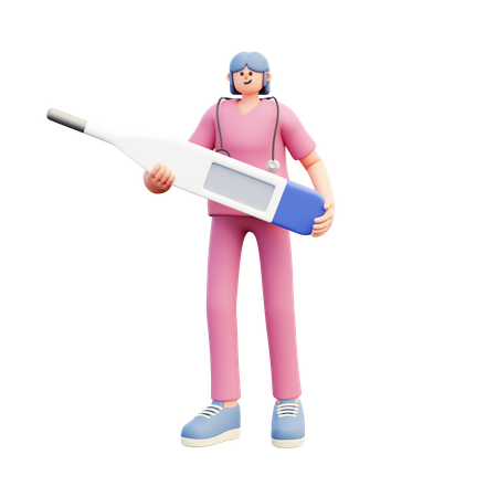 Médico segurando um grande termômetro em branco  3D Icon