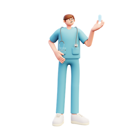 Médico segurando uma pílula grande  3D Icon