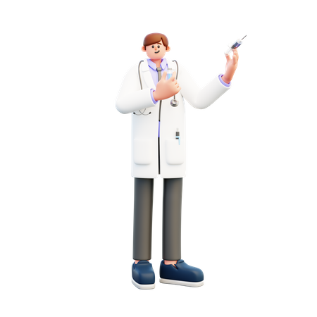 Médico segurando vacina e seringa  3D Illustration