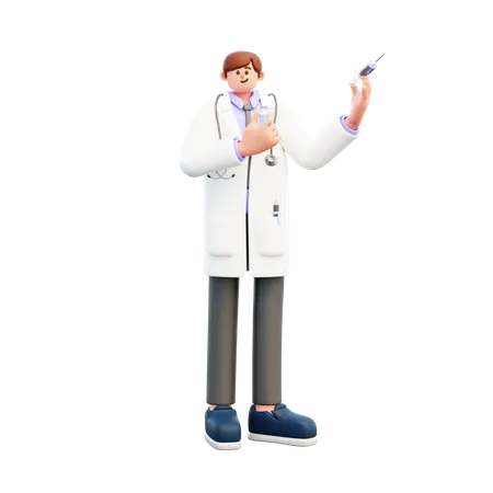 Médico segurando vacina e seringa  3D Illustration