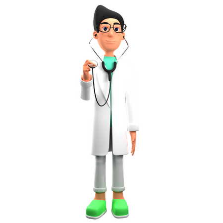 Doctor sosteniendo estatoscopio  3D Illustration