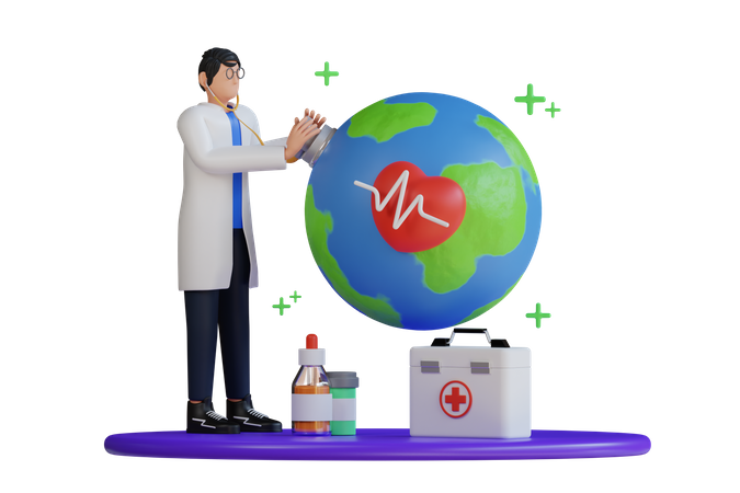 Médicos verificando a saúde global  3D Illustration