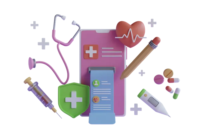 3 D Rendering Medizinische App Auf Einem Smartphone Online Arzttermin Online Konsultation Mit Arzt Isolierte Medizinische App 3 D Rendering 3D Illustration