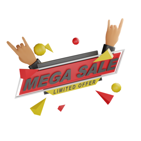 Mega Sale And Hand Gesture  3D Icon