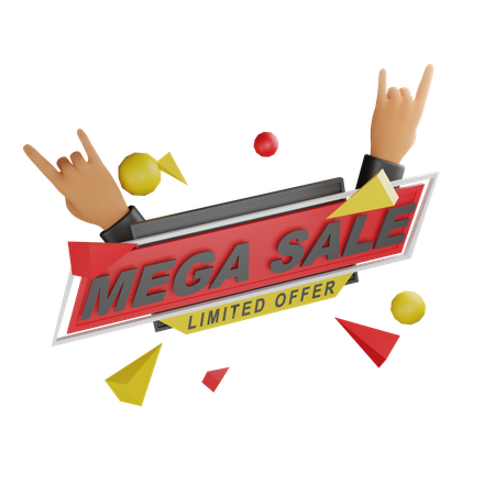 Mega venta y gesto con la mano  3D Icon