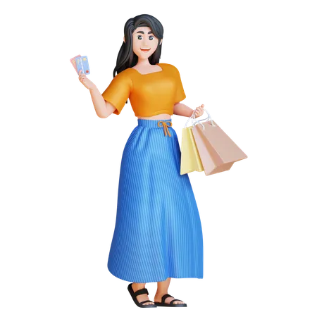 3 D Online Shopping Illustration Set Megan Holding A Card 3D Illustration