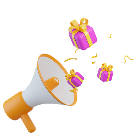 Megaphone and Gift Box  3D Icon