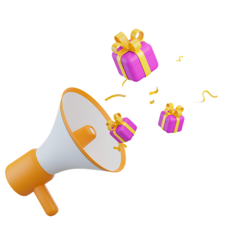 Megaphone and Gift Box  3D Icon