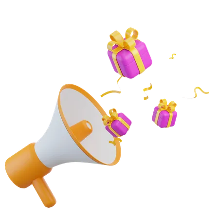 Megaphone and Gift Box  3D Icon