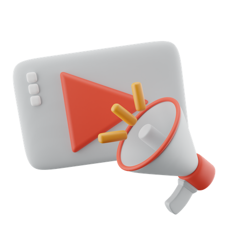 Megaphone And Play Button  3D Icon