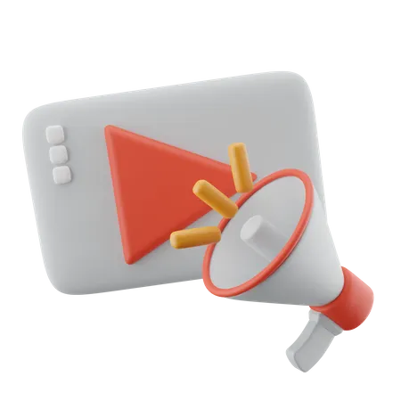 Megaphone And Play Button  3D Icon