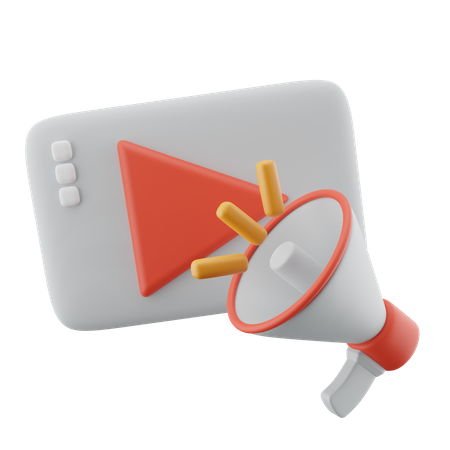 Megaphone And Play Button 3D Icon