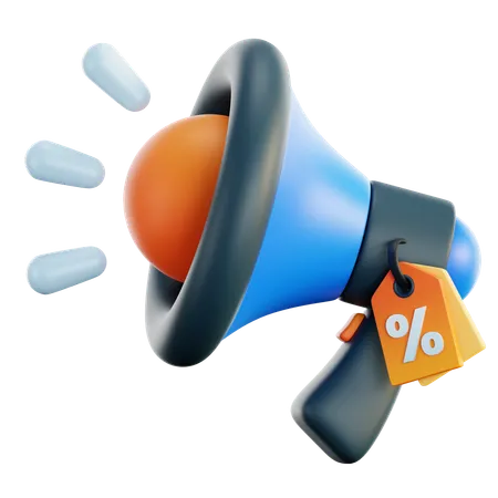3 D Megaphone With Discount Tag Marketing Time Concept Online News With Loudspeaker Social Media Promotion 3 D Rendering 3D Icon