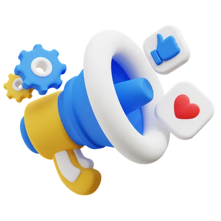 3 D Render Of Social Media Promotion With Megaphone And Engagement 3D Icon