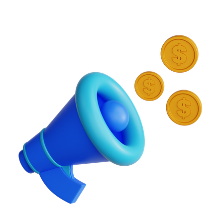 Megaphone With Floating Coin Symbols  3D Icon