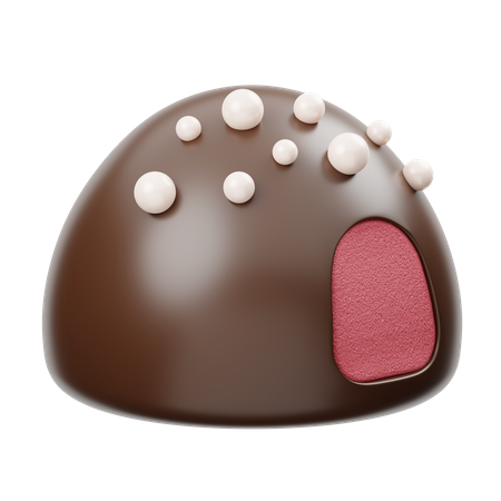 Meia Bola De Chocolate Com Lascas De Baunilha E Creme De Morango  3D Icon