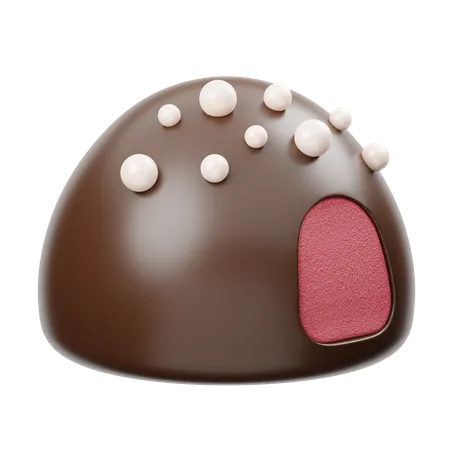 Meia Bola De Chocolate Com Lascas De Baunilha E Creme De Morango  3D Icon