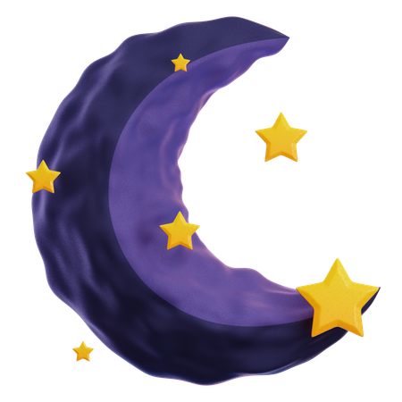 Meia lua e estrelas  3D Icon