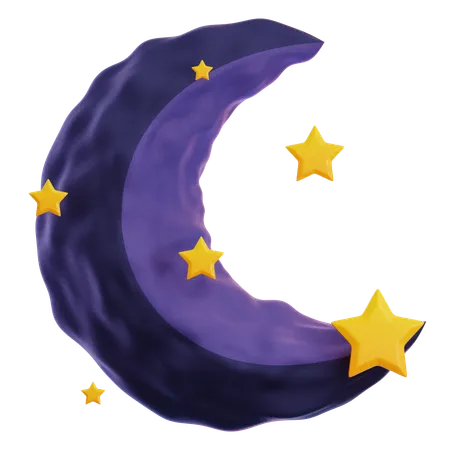 Meia lua e estrelas  3D Icon