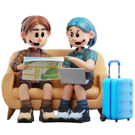 Mejor amiga planeando un viaje de vacaciones  3D Icon