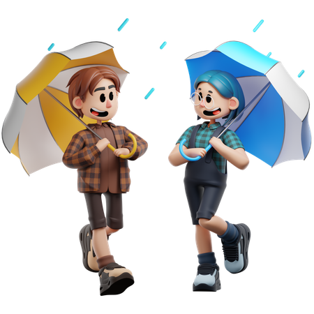 Mejores amigos disfrutando de un día lluvioso  3D Icon