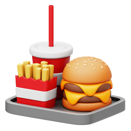Melt Cheese Overload Beef Burger With French Fries and Soft Drink  3D Icon