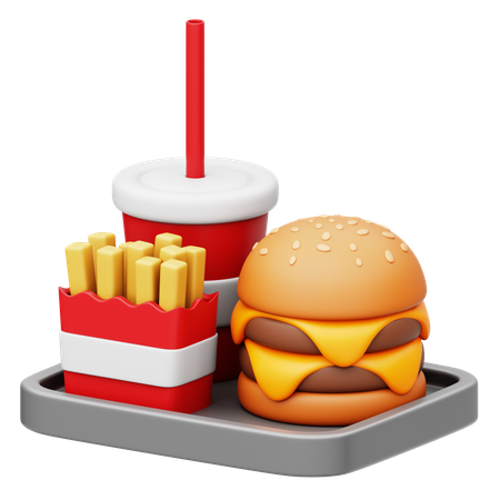 Melt Cheese Overload Beef Burger With French Fries and Soft Drink  3D Icon