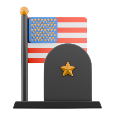 Memorial day tombstone and USA flag  3D Icon