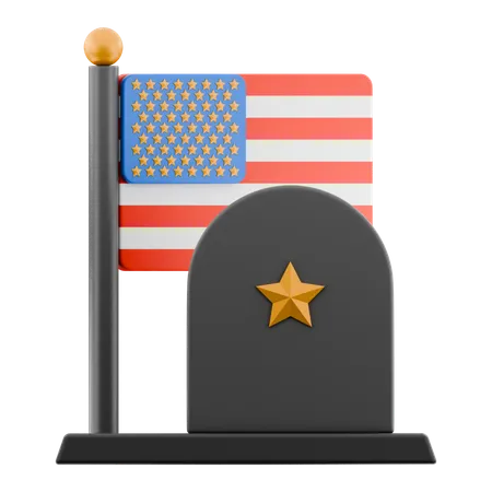 Memorial day tombstone and USA flag  3D Icon
