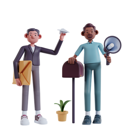 Men running marketing campaign via Email  3D Illustration