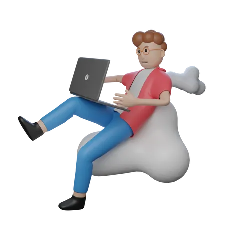 Men Working From Home With Laptop  3D Illustration