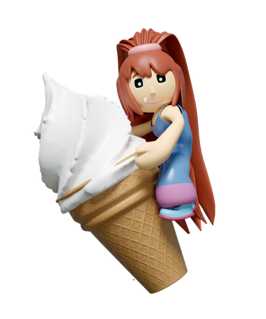 Menina abraçando um grande cone de sorvete  3D Icon