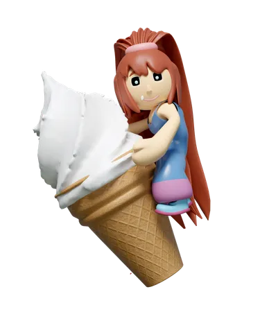 Menina abraçando um grande cone de sorvete  3D Icon