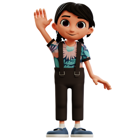 Menina acenando com a mão  3D Icon