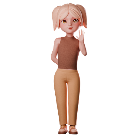 Menina acenando com a mão  3D Icon