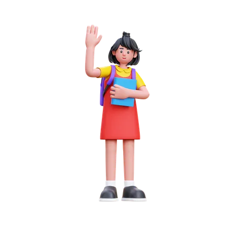 Menina acenando com a mão  3D Illustration