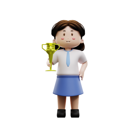 Aluna segurando troféu  3D Illustration