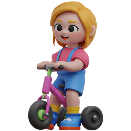 Menina andando de bicicleta  3D Illustration