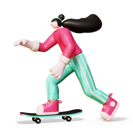 Menina andando de skate  3D Illustration
