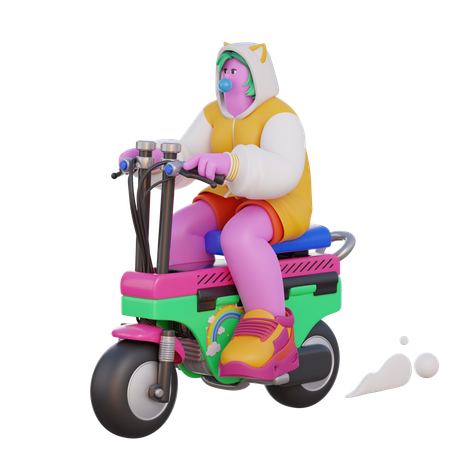 Menina andando de moto  3D Illustration