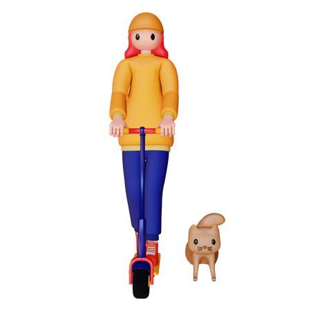Menina andando de scooter elétrica  3D Illustration