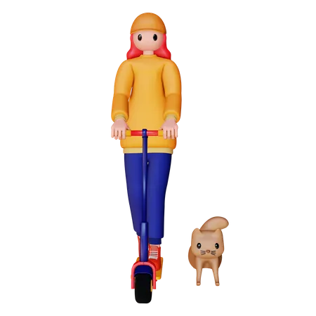 Menina andando de scooter elétrica  3D Illustration