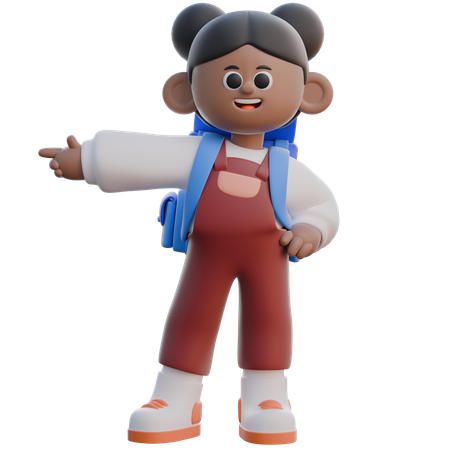 Menina com pose apontando para a esquerda  3D Illustration