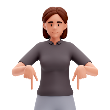 Menina apontando para baixo com ambas as mãos  3D Icon