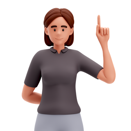 Menina apontando para cima com a mão direita  3D Icon