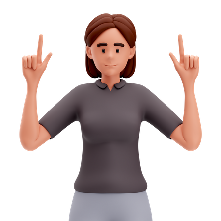 Menina apontando para cima com as duas mãos  3D Icon